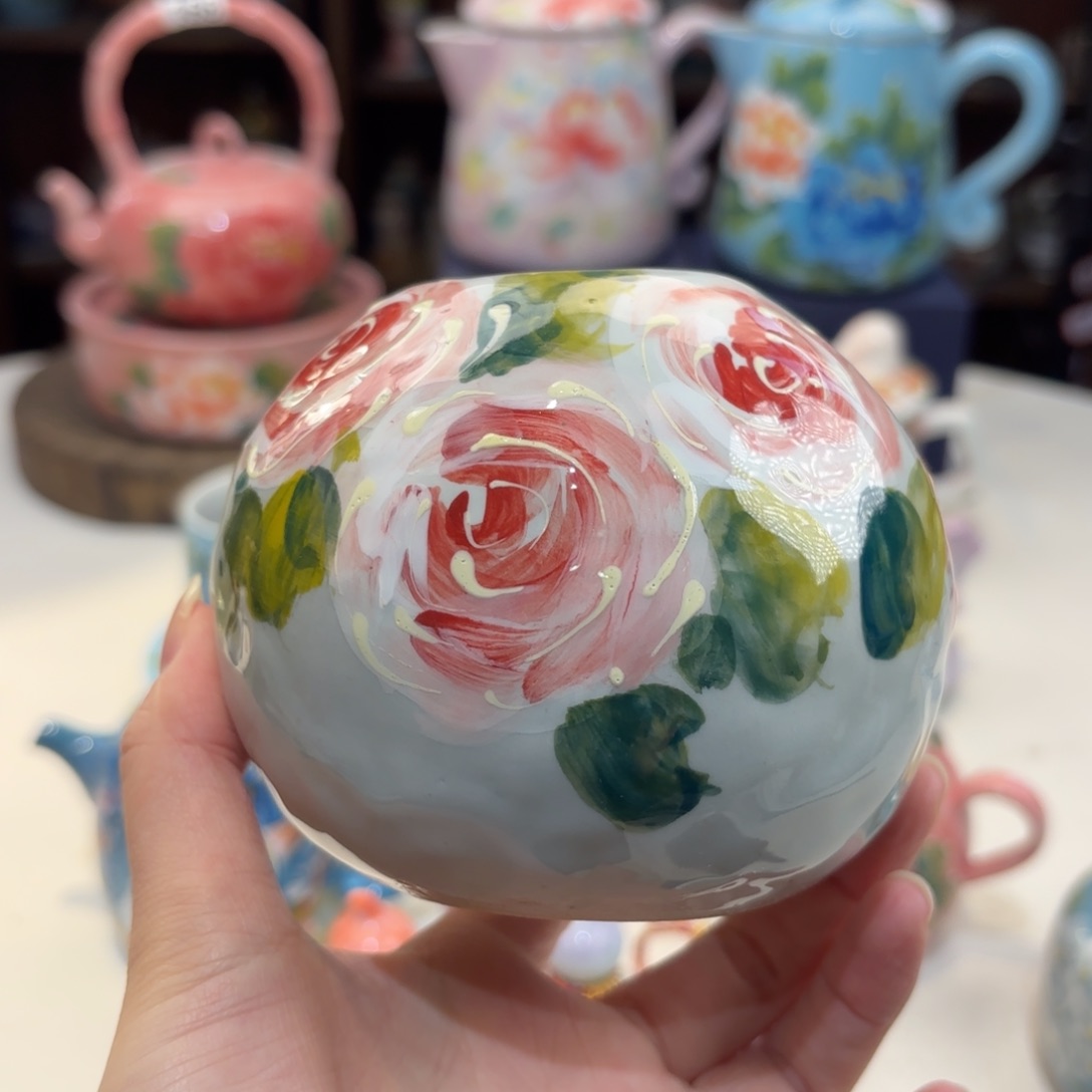 粉**面景德镇手绘高温釉下彩陶瓷茶具