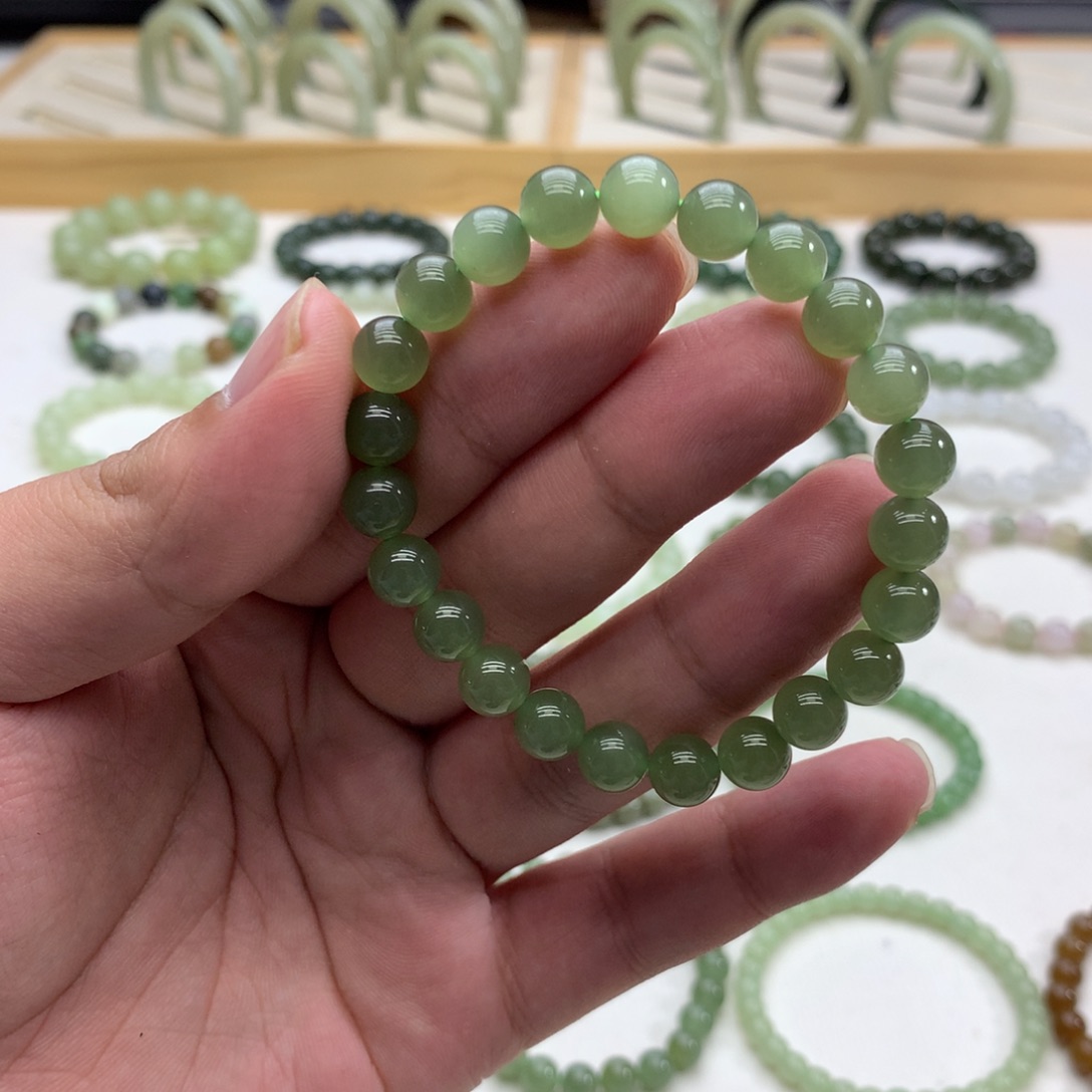 和田玉手串（湖水绿8）未镶嵌