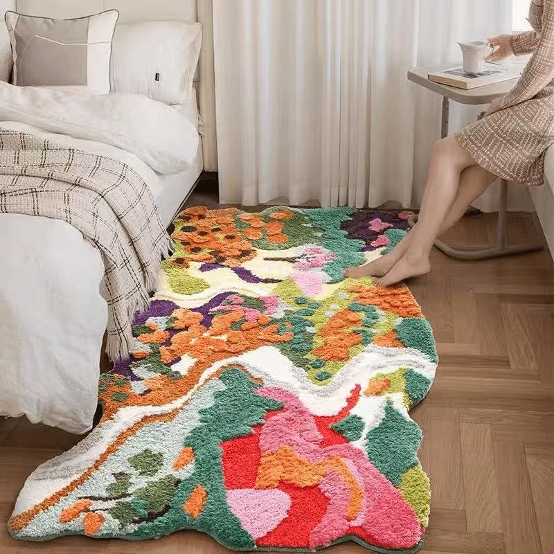 叠翠莺飞不规则地毯床边毯卧室多巴胺彩色苔藓地垫房间80*180cm