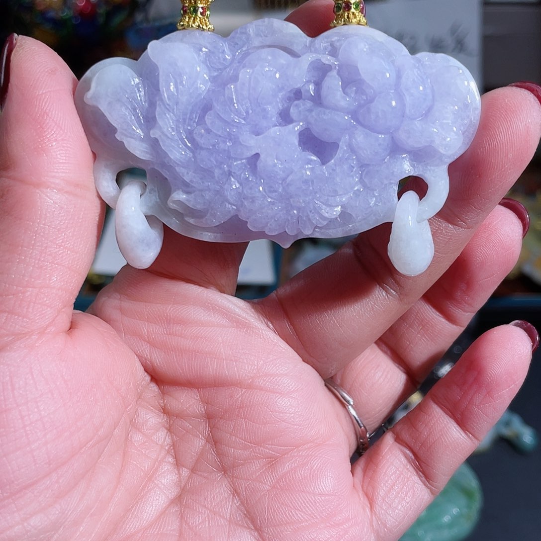 翡翠颈饰未镶嵌翡翠冰紫双拉