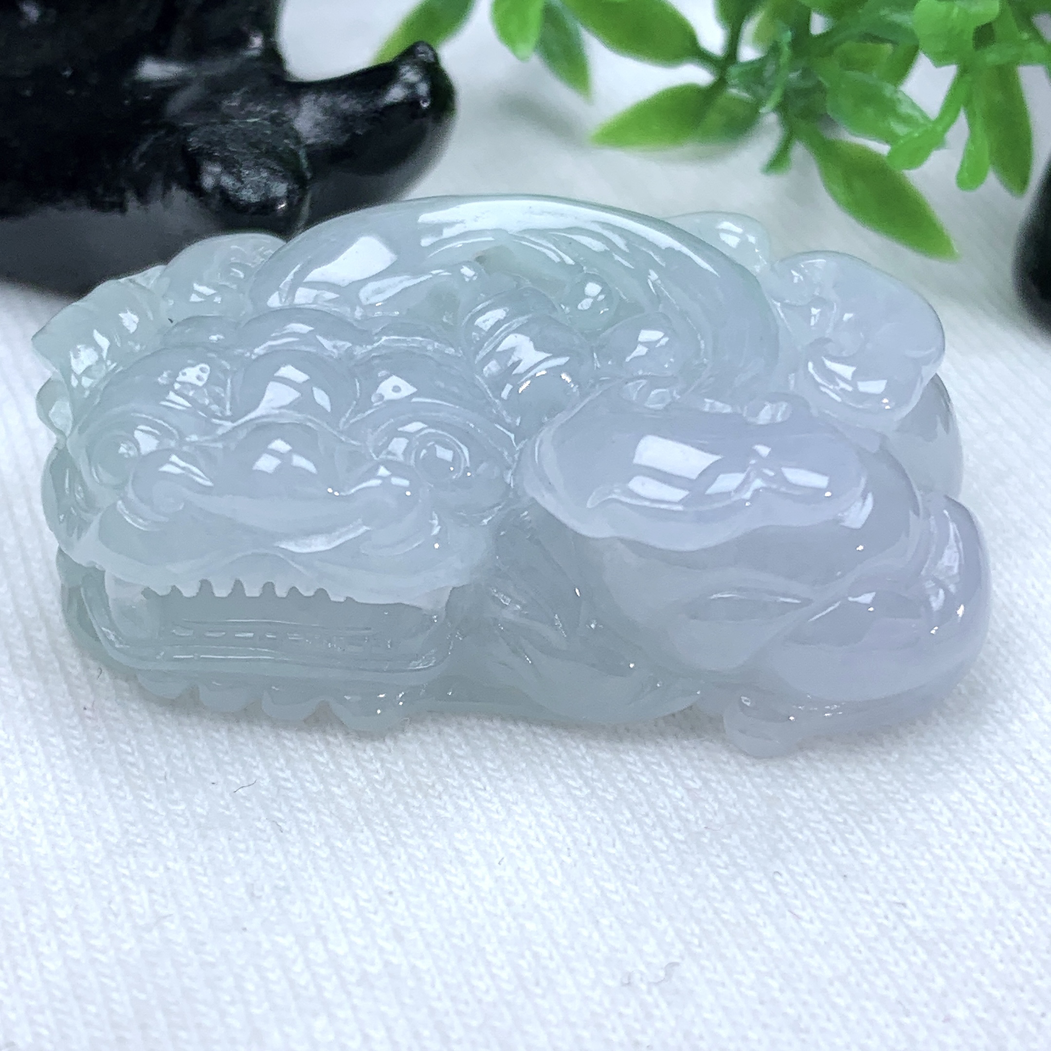 天然缅甸翡翠A货冰润紫色霸王貔貅吊坠挂件37.2−22.6−12mm