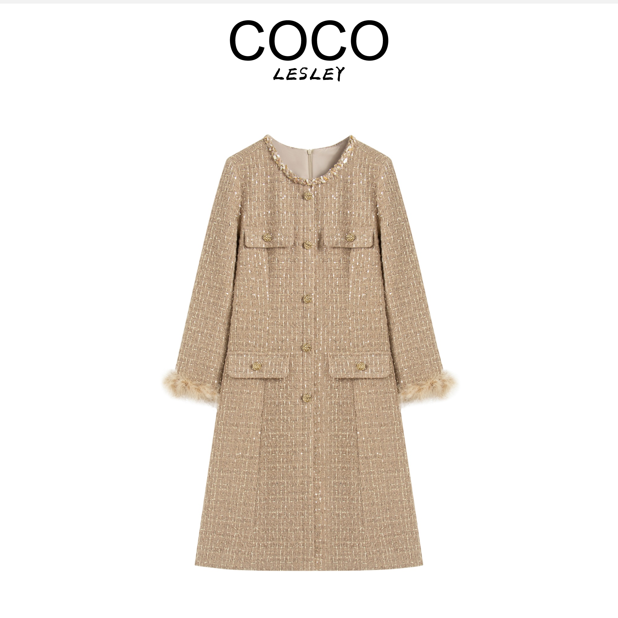 【COCO LESLEY】小香风显瘦气质长袖时尚中长款名媛秋冬连衣裙