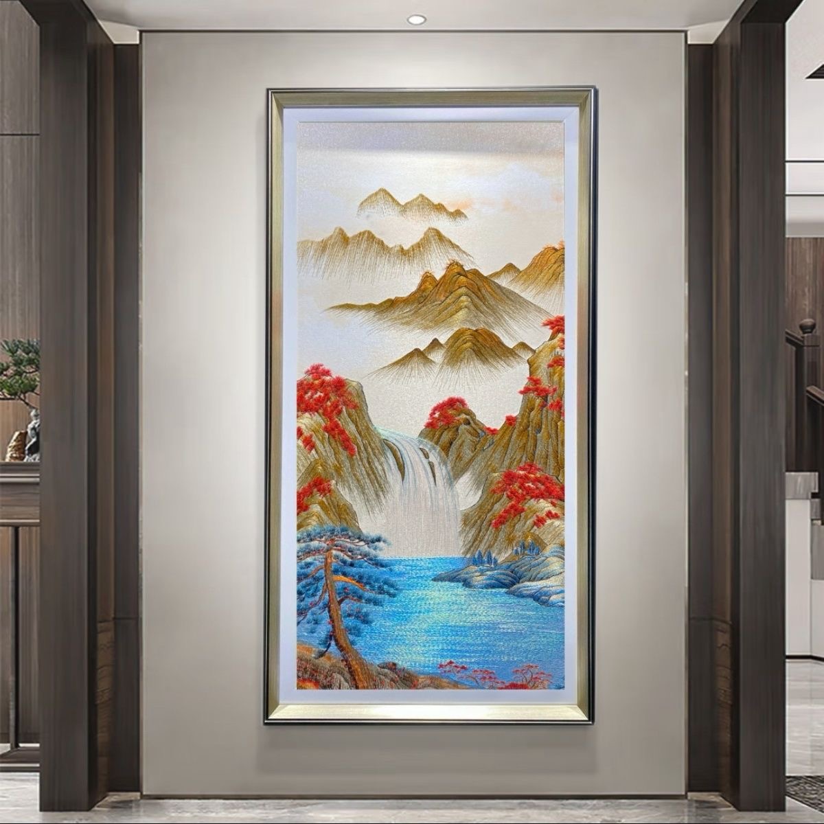 高档织锦绣玄关装饰画苏州刺绣挂画现代简约新中式入户门苏绣挂画