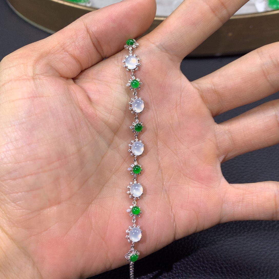 翡翠手链18K金镶嵌翡翠