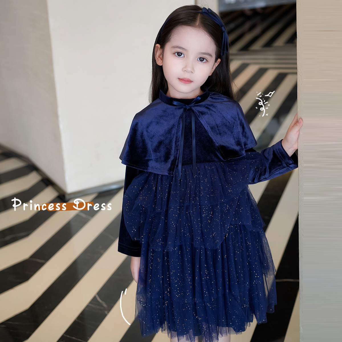 AnnieGirl秋季新款女童法式公主裙丝绒连衣裙生日宝宝裙子2025秋