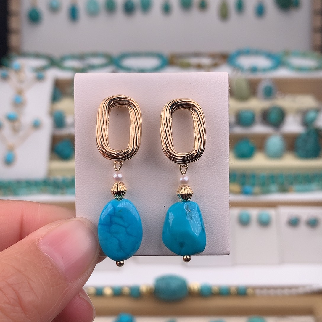 上***儿绿松石银S925镶嵌耳饰