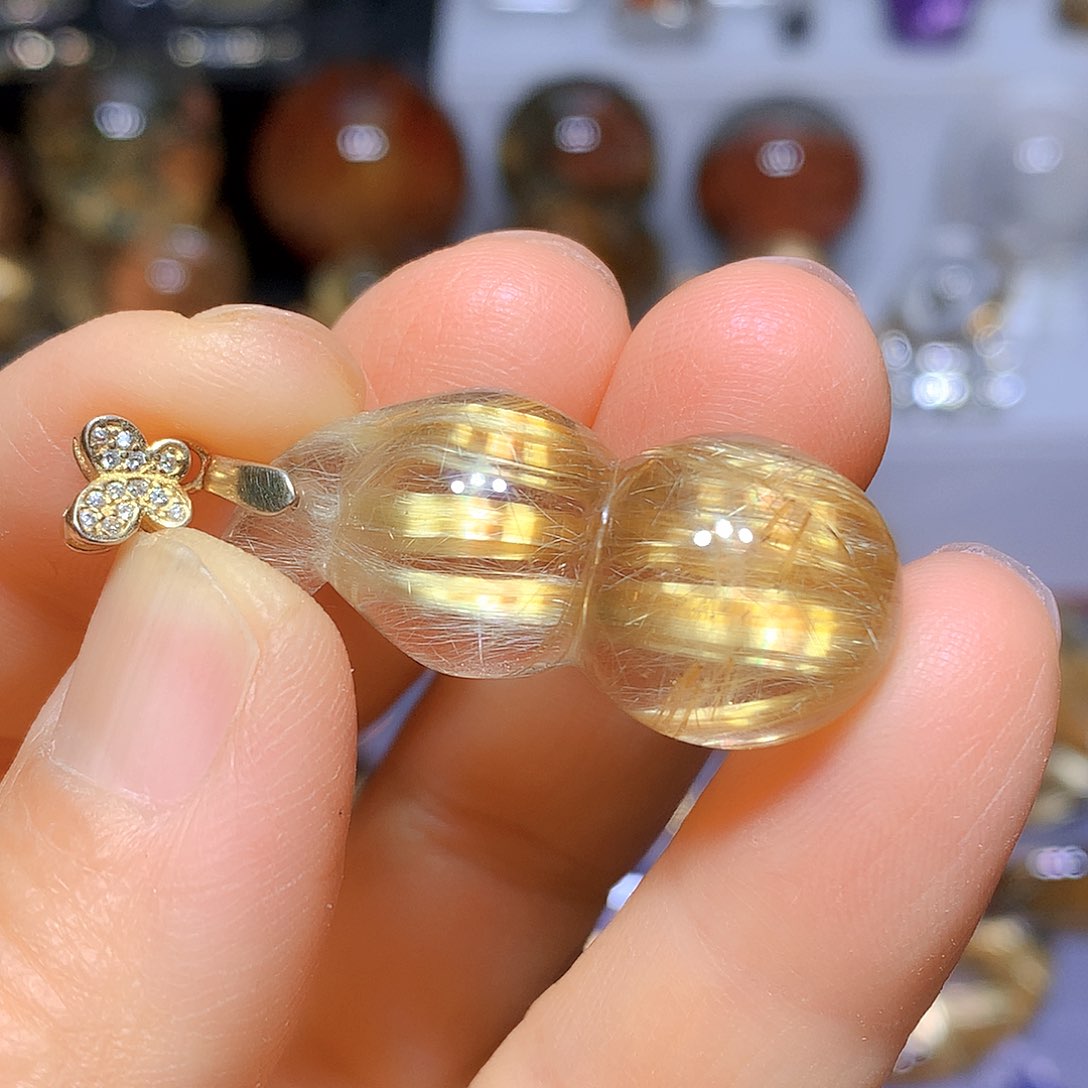 水晶吊坠银S925镀金镶嵌天然水晶