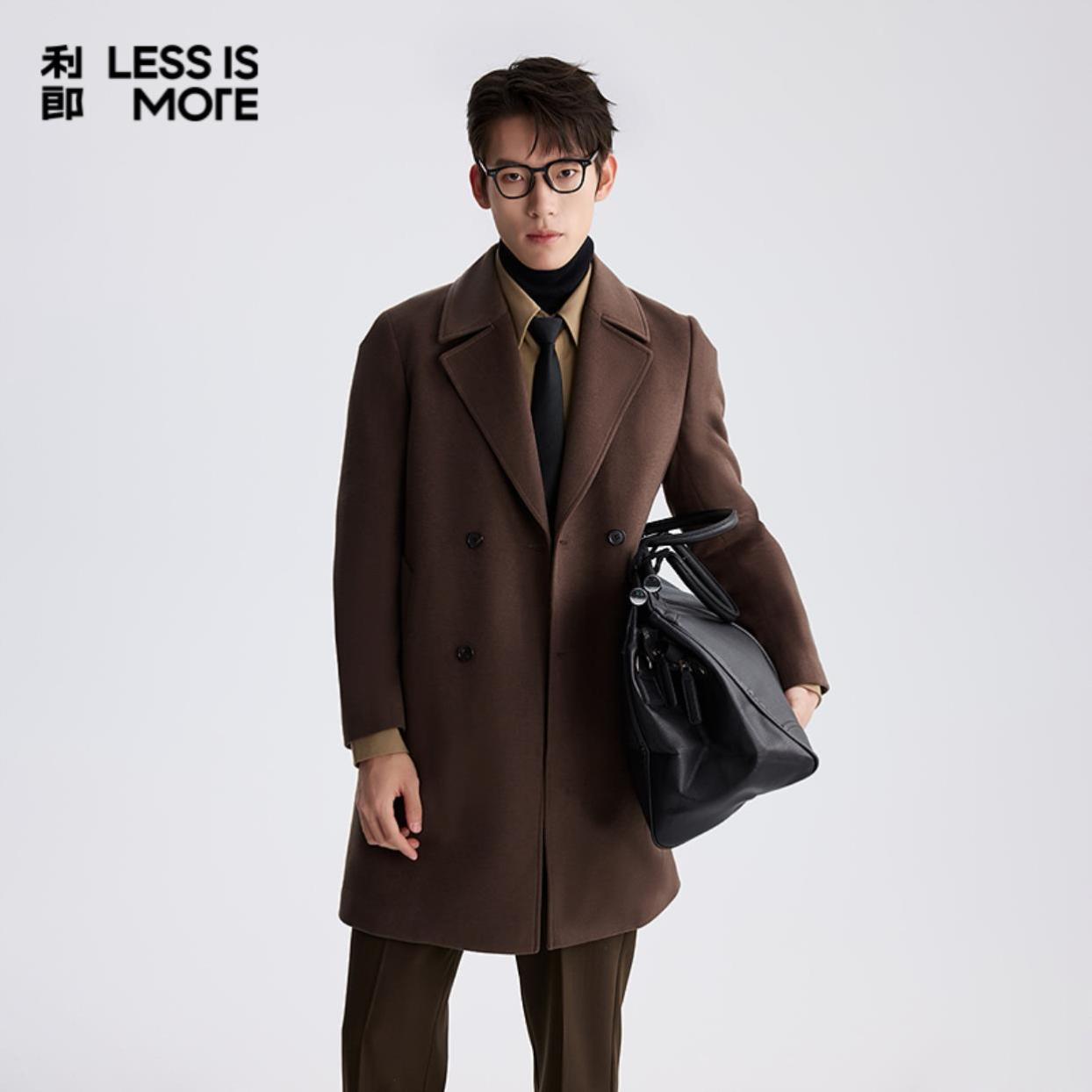 【现代战袍】利郎秋冬绵羊毛羽绒高级时尚保暖毛呢双排扣中长款大衣