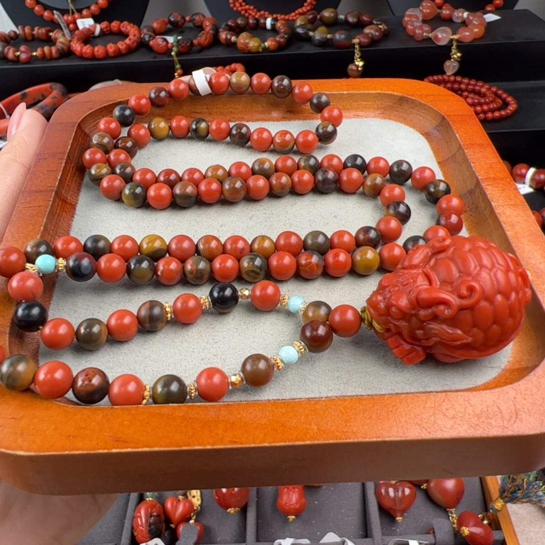 南红玛瑙未镶嵌（龙龟包浆套装毛衣链6-32*24mm