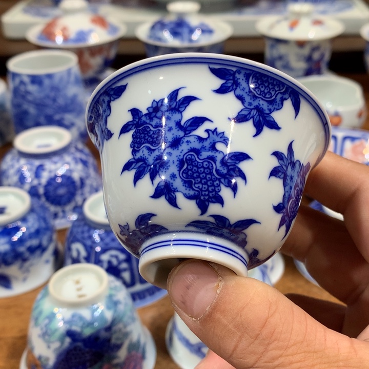 柴窑青花石榴主人杯