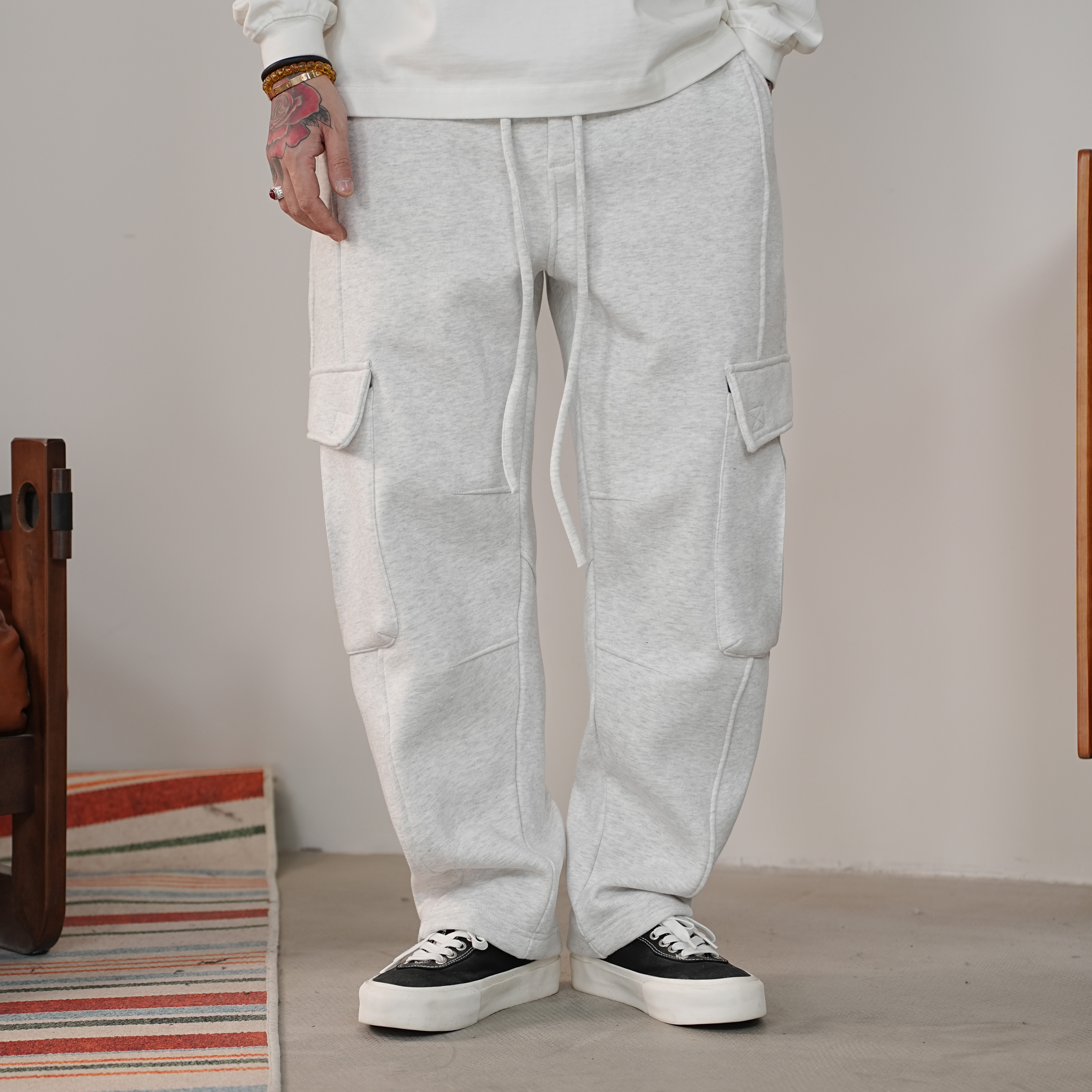 25FW冬季弯刀版加绒工装卫裤百搭宽松休闲裤日系cityboy运动裤