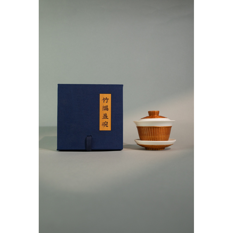 四川  竹编白瓷 瓷胎竹编 竹丝扣瓷  三才盖碗2081