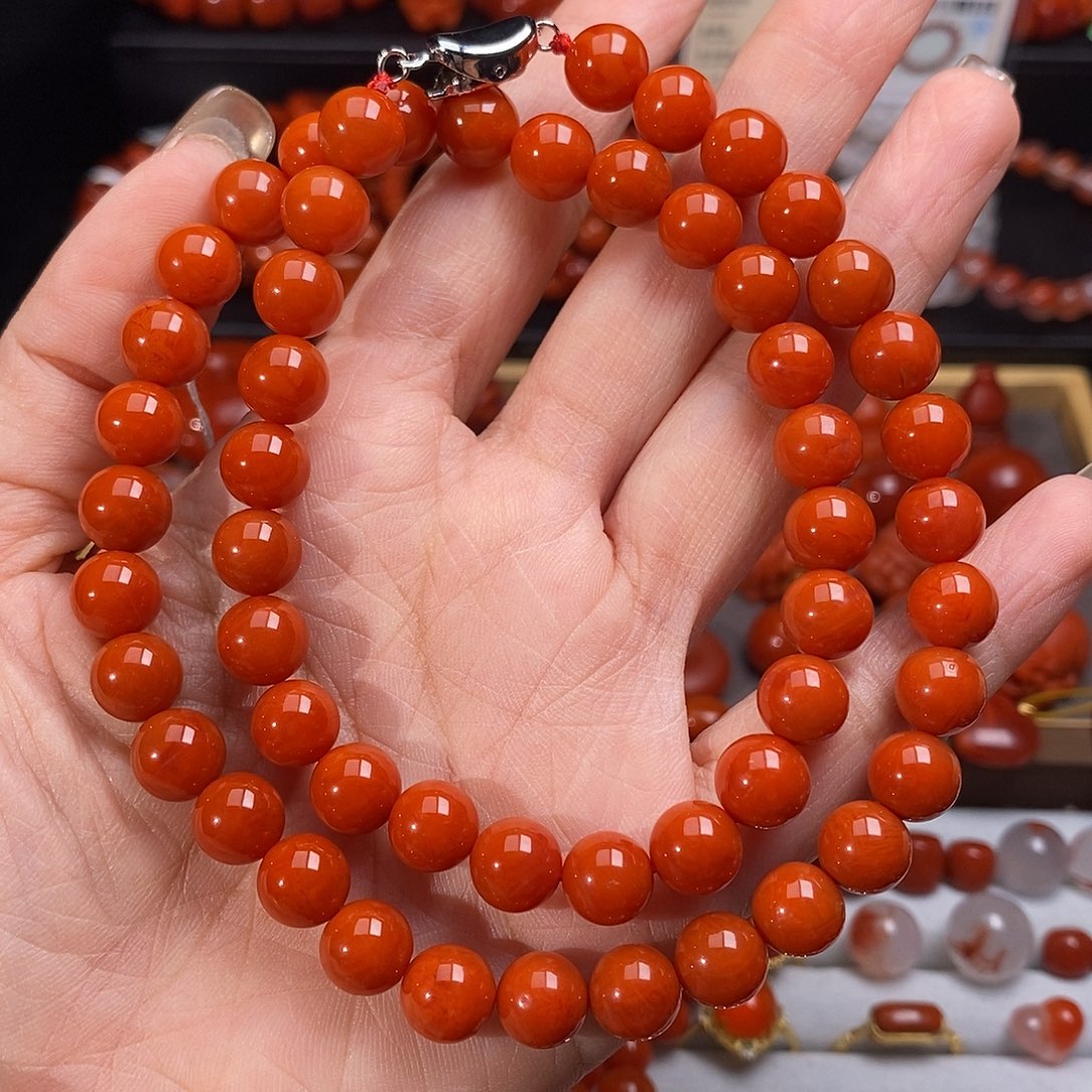 乐***安南红玛瑙未镶嵌四川凉山妈妈链8.8mm