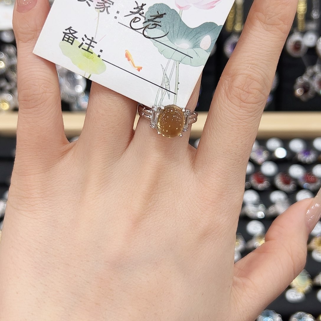 黄晶戒指银S925镶嵌戒指