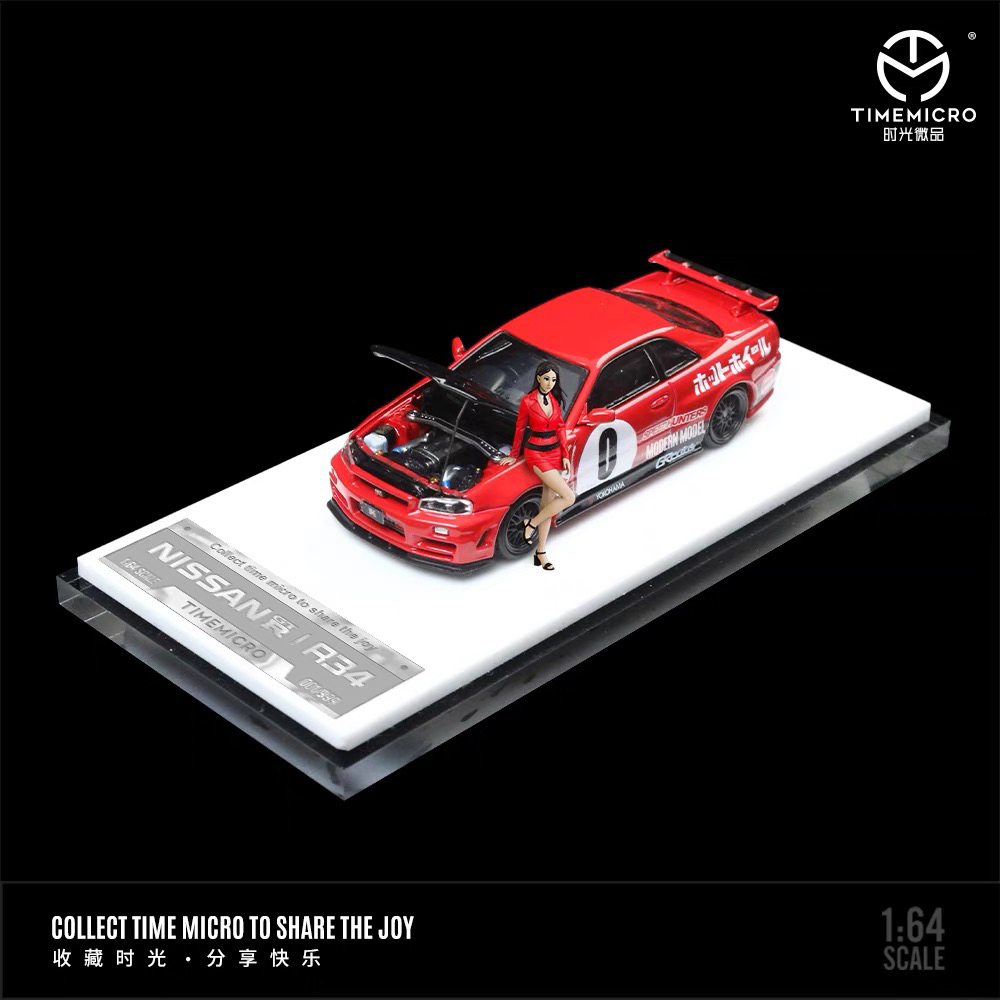 时光车模 人偶版飞车涂装 1:64 GTR34 r34开前盖仿真合金汽车模型