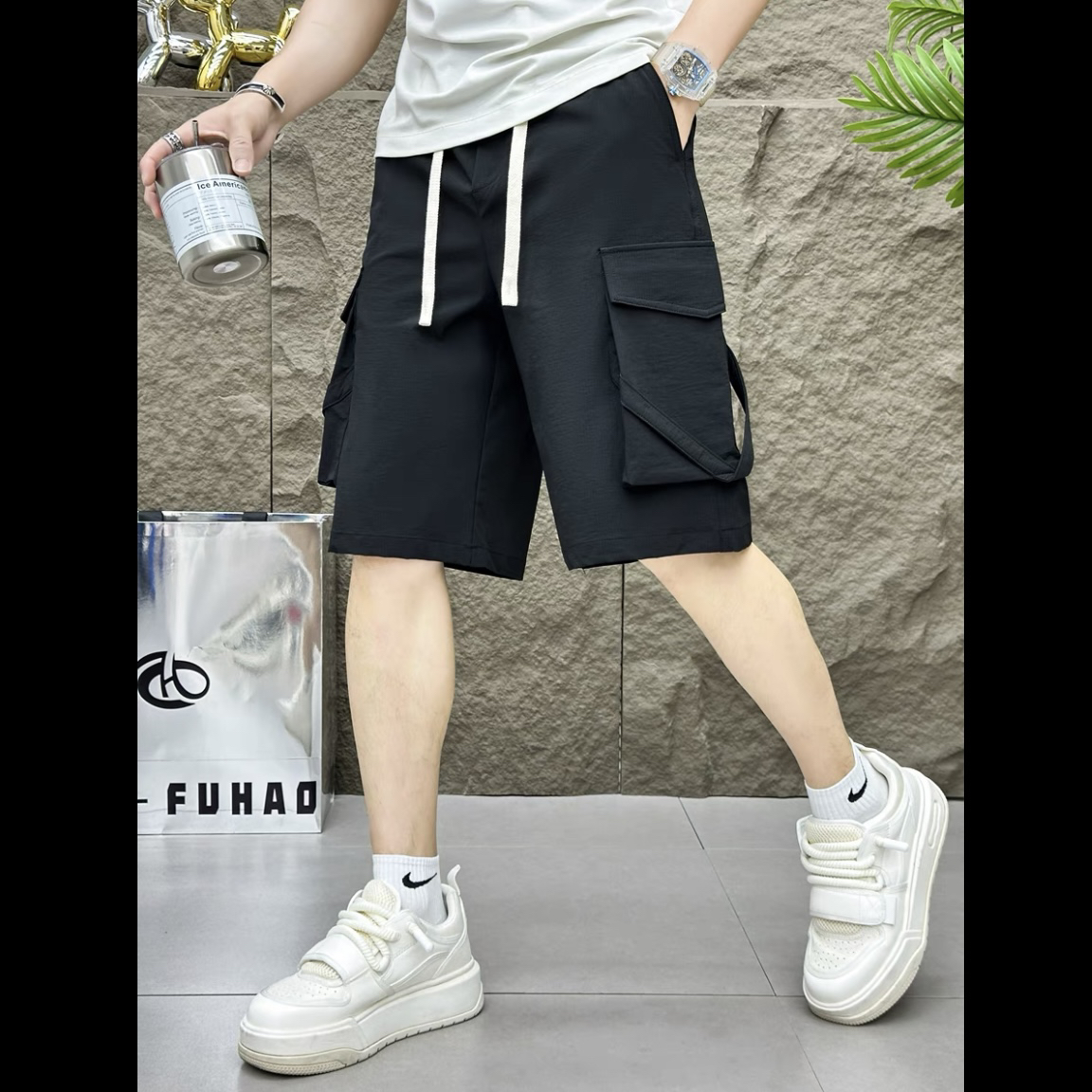 BINXIONG春夏高品质混纺冰丝速干工装五分短裤（D8075）