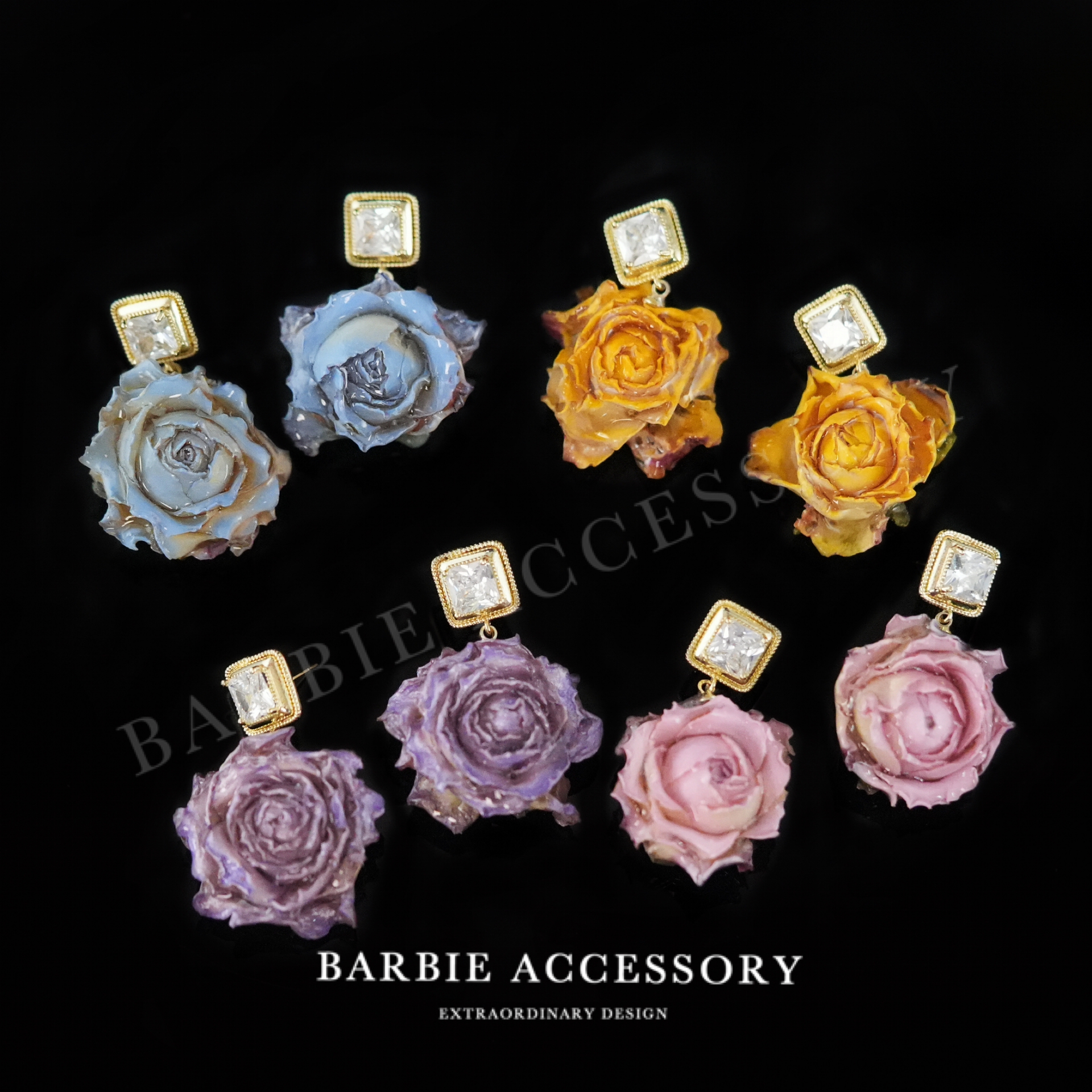 铜合金合成锆石耳饰 【粉思玫瑰】法式既视设计款高级感绝美耳环