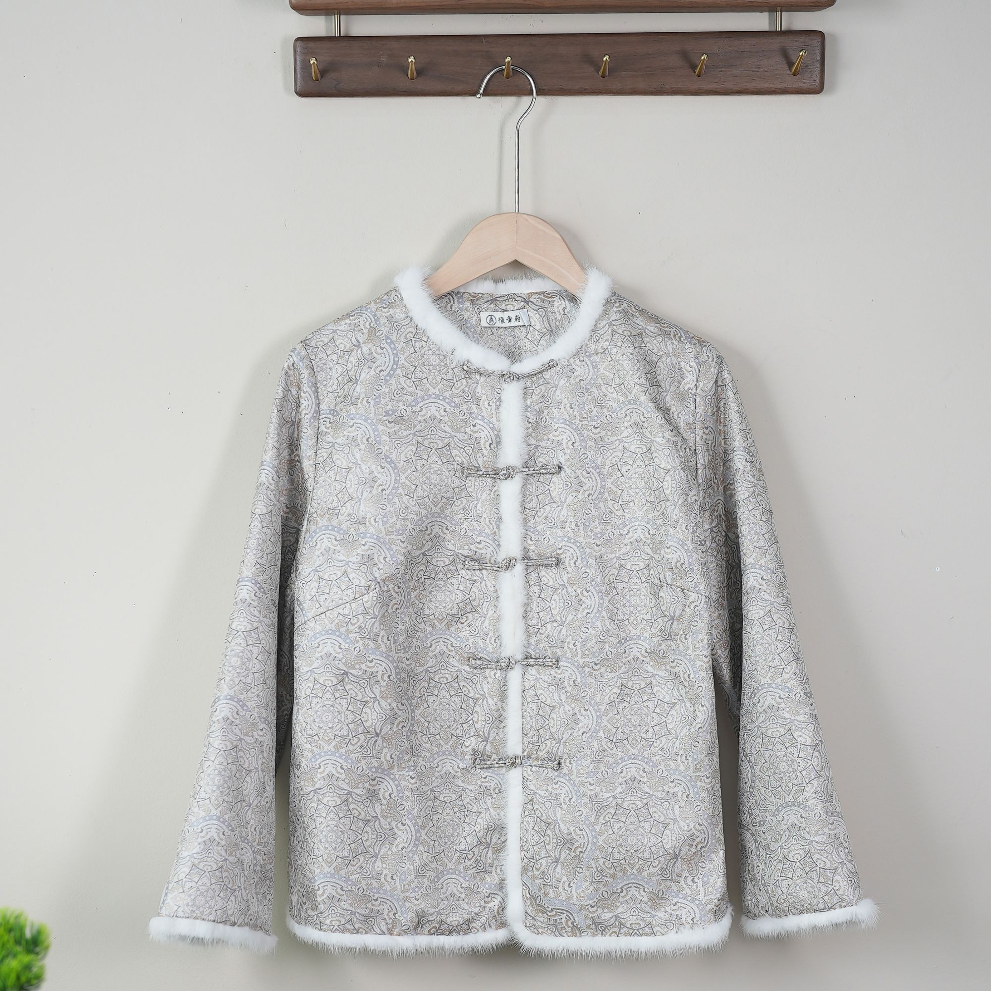 【灰色敦煌纹】百分百宋锦高级感国风中式百搭水貂毛棉服外套