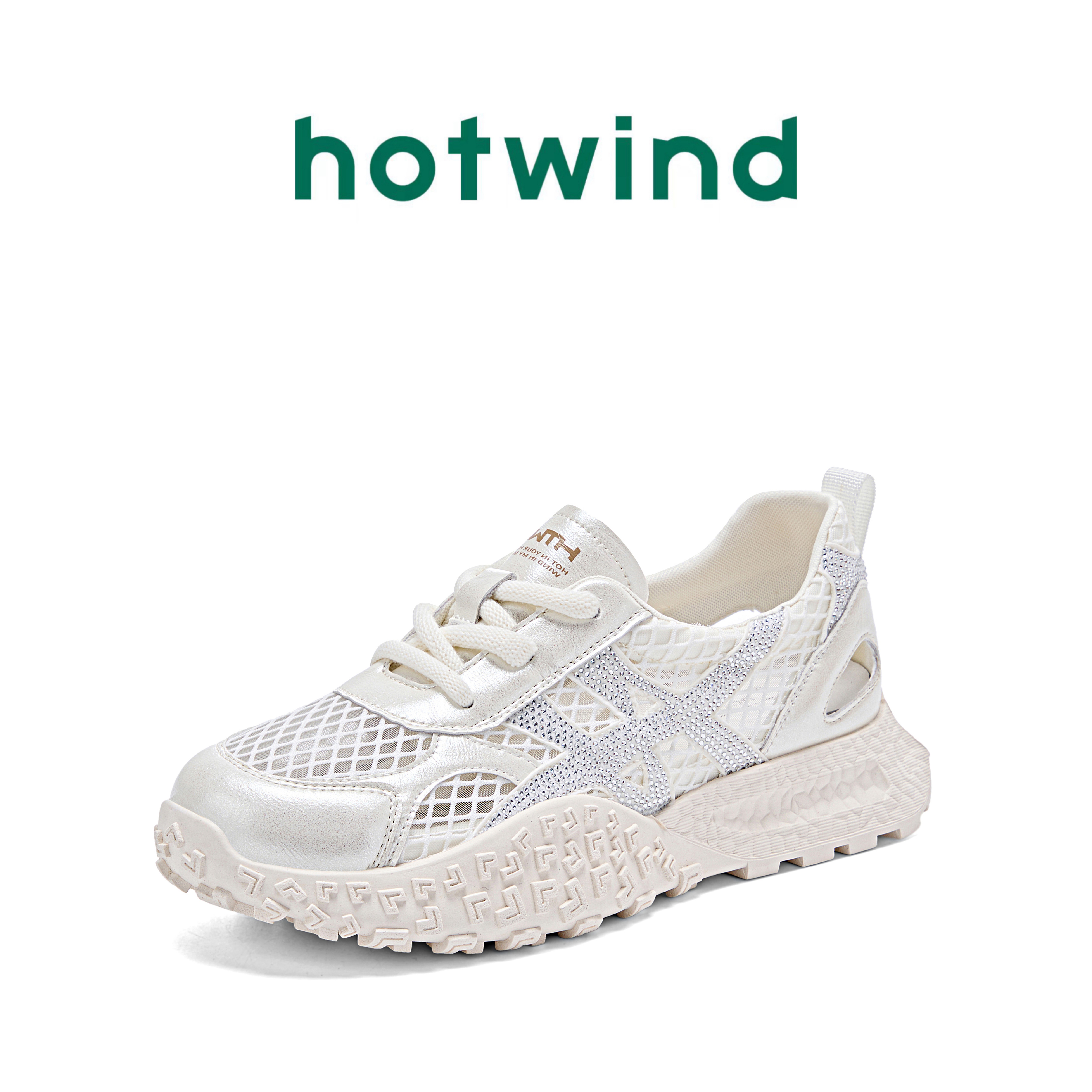 Hotwind/热风厚底网面阿甘鞋小白鞋女2025新款增高休闲运动板鞋