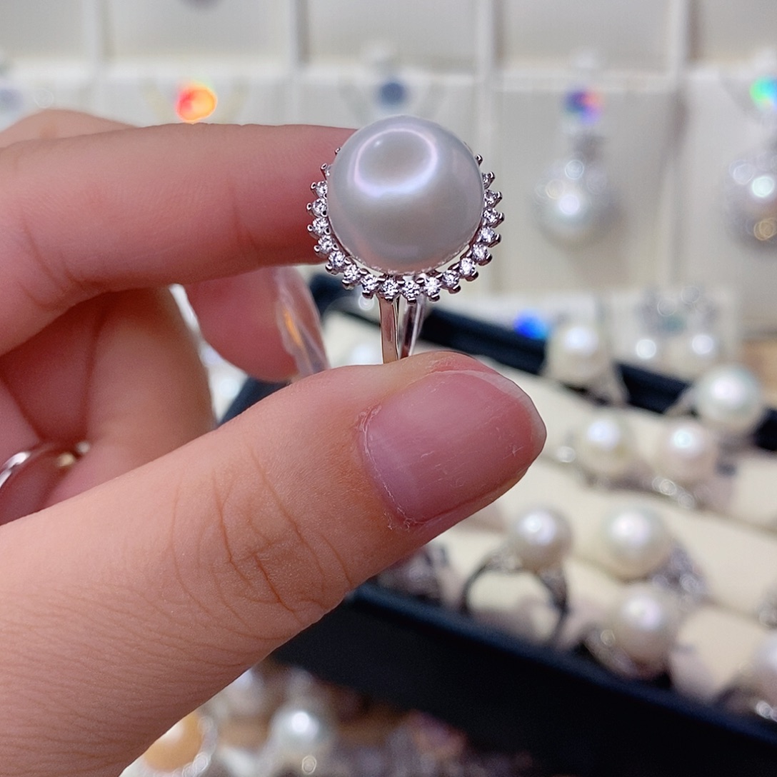 戒指银S925镶嵌淡水珍珠