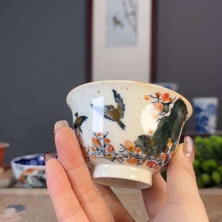 摆件景德柴烧茶杯多人