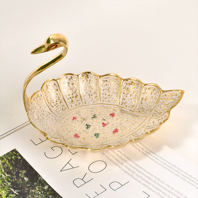 黄铜手工孔雀收纳托盘茶几干果零食盘天鹅首饰钥匙碟果盘4811657