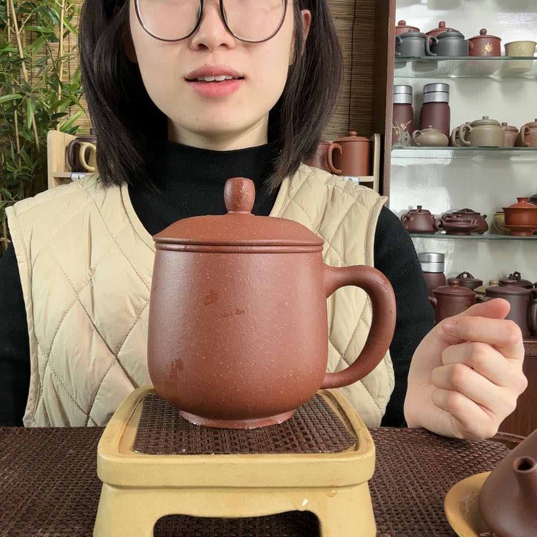 紫砂茶杯原矿红降坡和气办公杯520CC左右