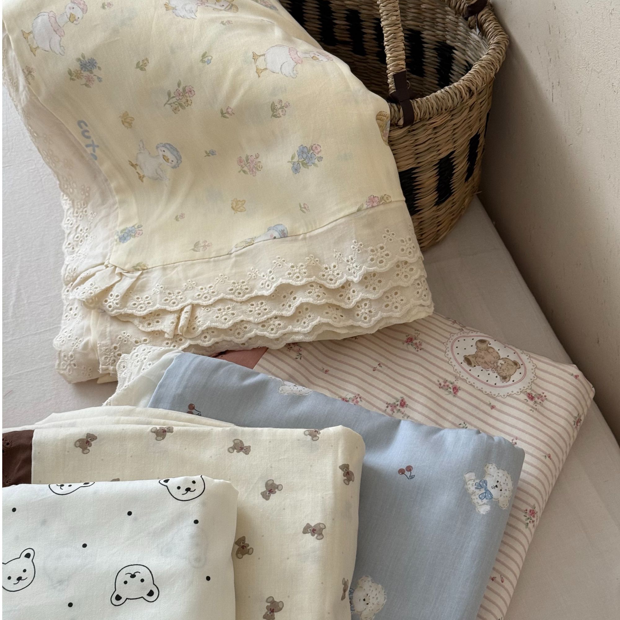 【单品被套】双面全棉两面相同图案纯棉花边款被套