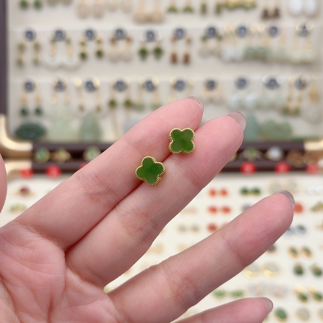 银S925镶嵌和田玉耳饰