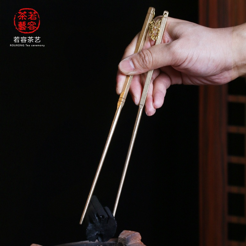 茶艺炭炉纯铜夹炭筷子碎炭锤黄铜火箸功夫茶炉夹火钳炭炉灰铲