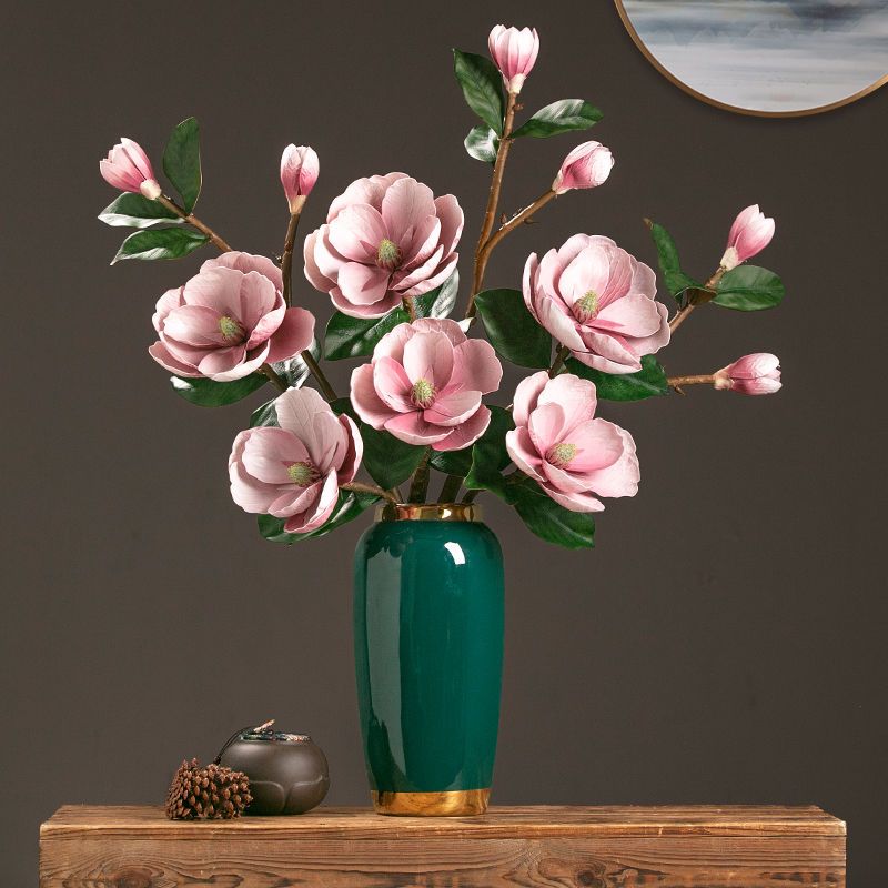 新中式高端玉兰仿真花假花束客厅摆设餐桌摆件家居装饰花艺插花瓶