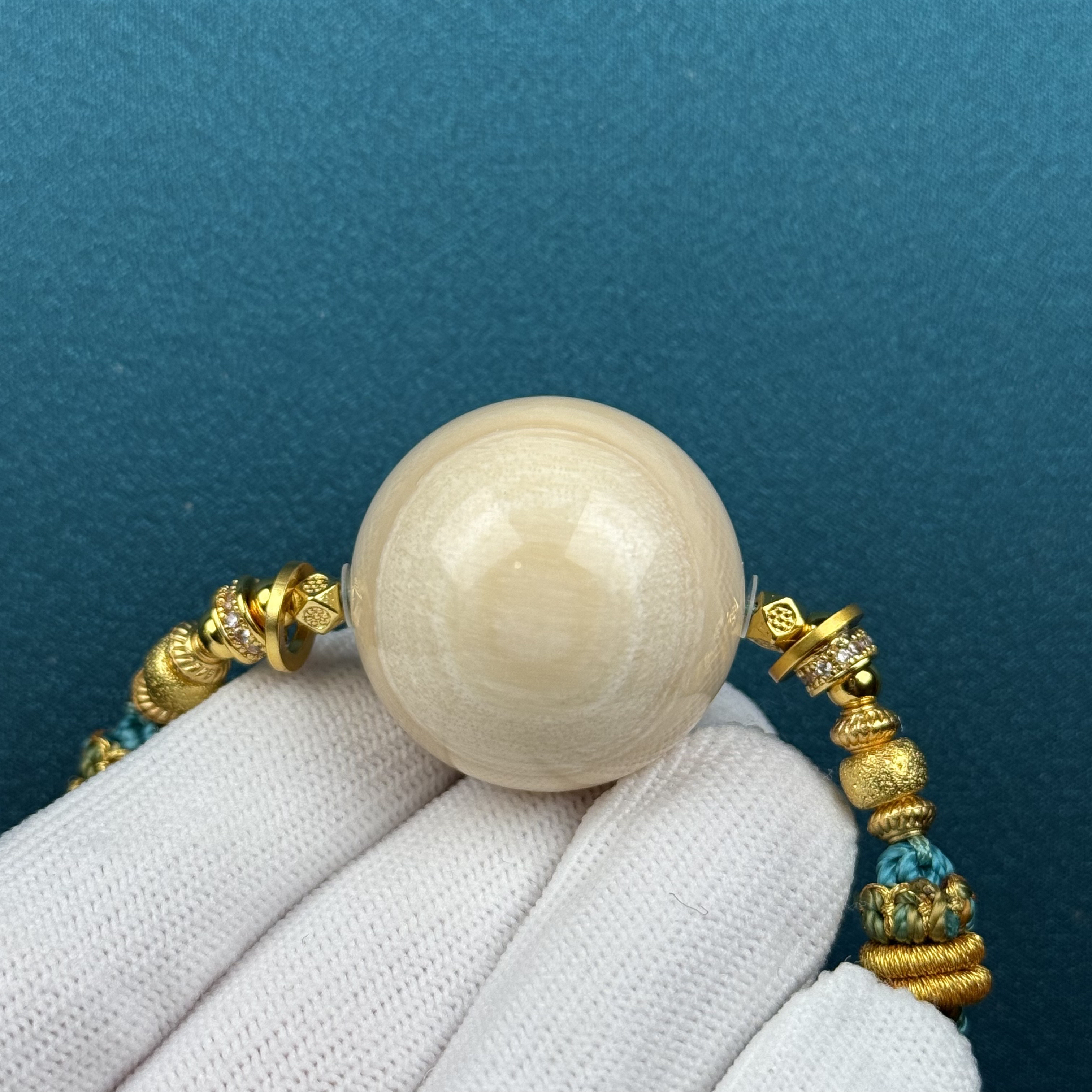 D89-00天然猛犸牙 芝士皮圆珠28mm支持复检假一罚十