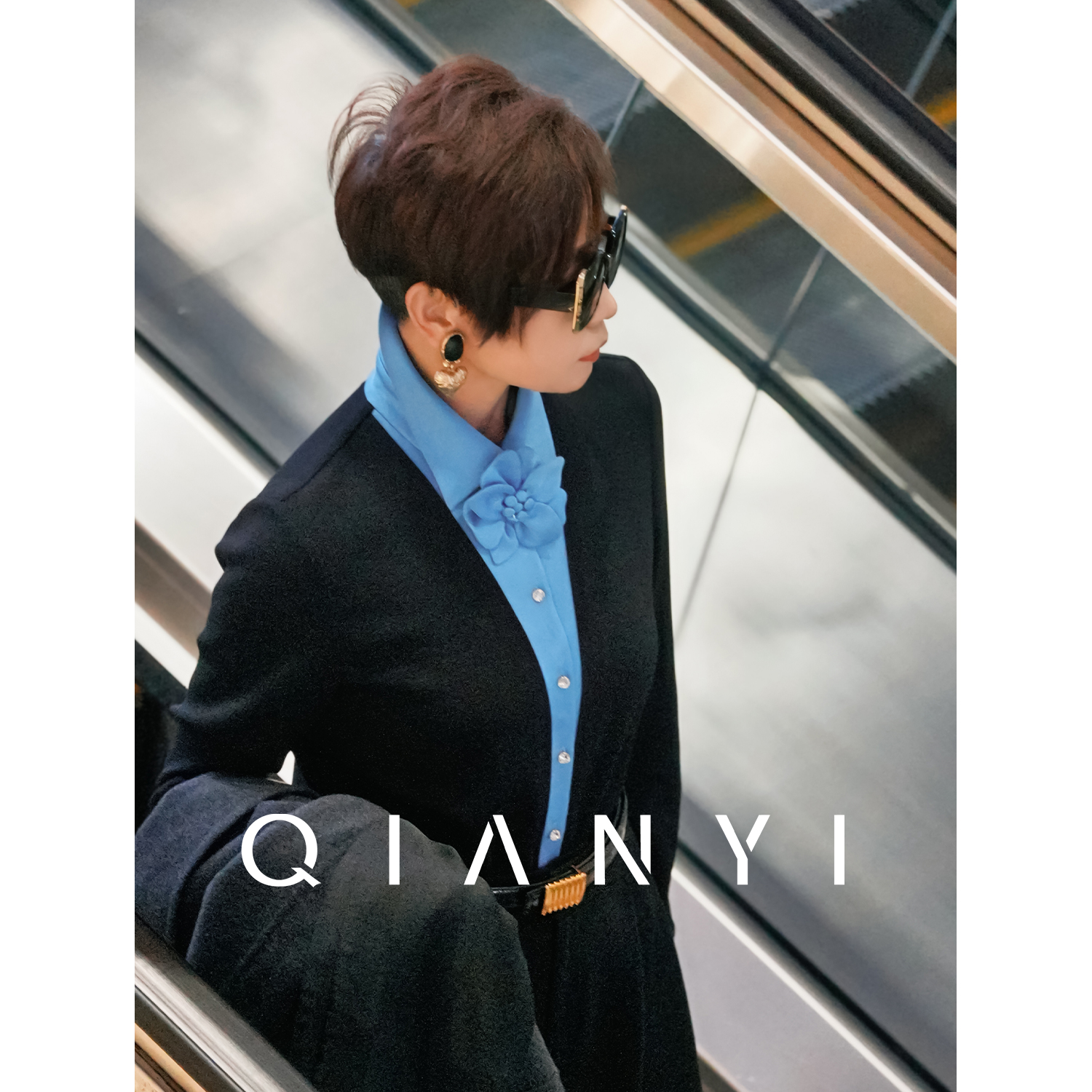 纤屹“蓝莓”醋酸混纺衬衣2025秋冬新款气质拼色假两件显瘦女装衬衫