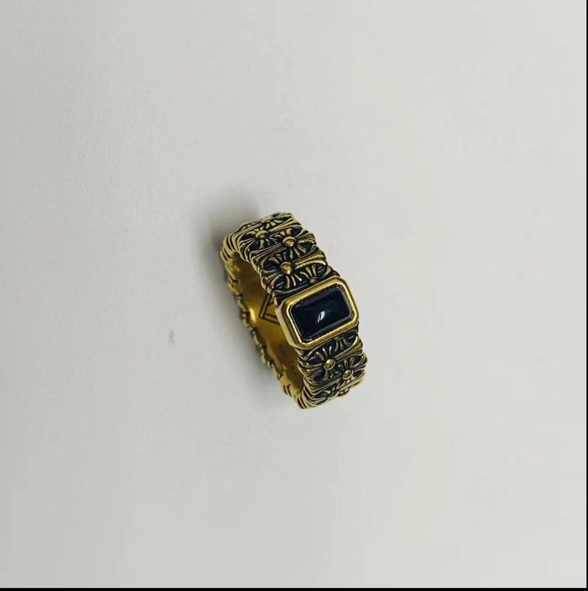 足金999  鸢尾方牌黄金戒指 黑金5D工艺  别致舒适指环戒