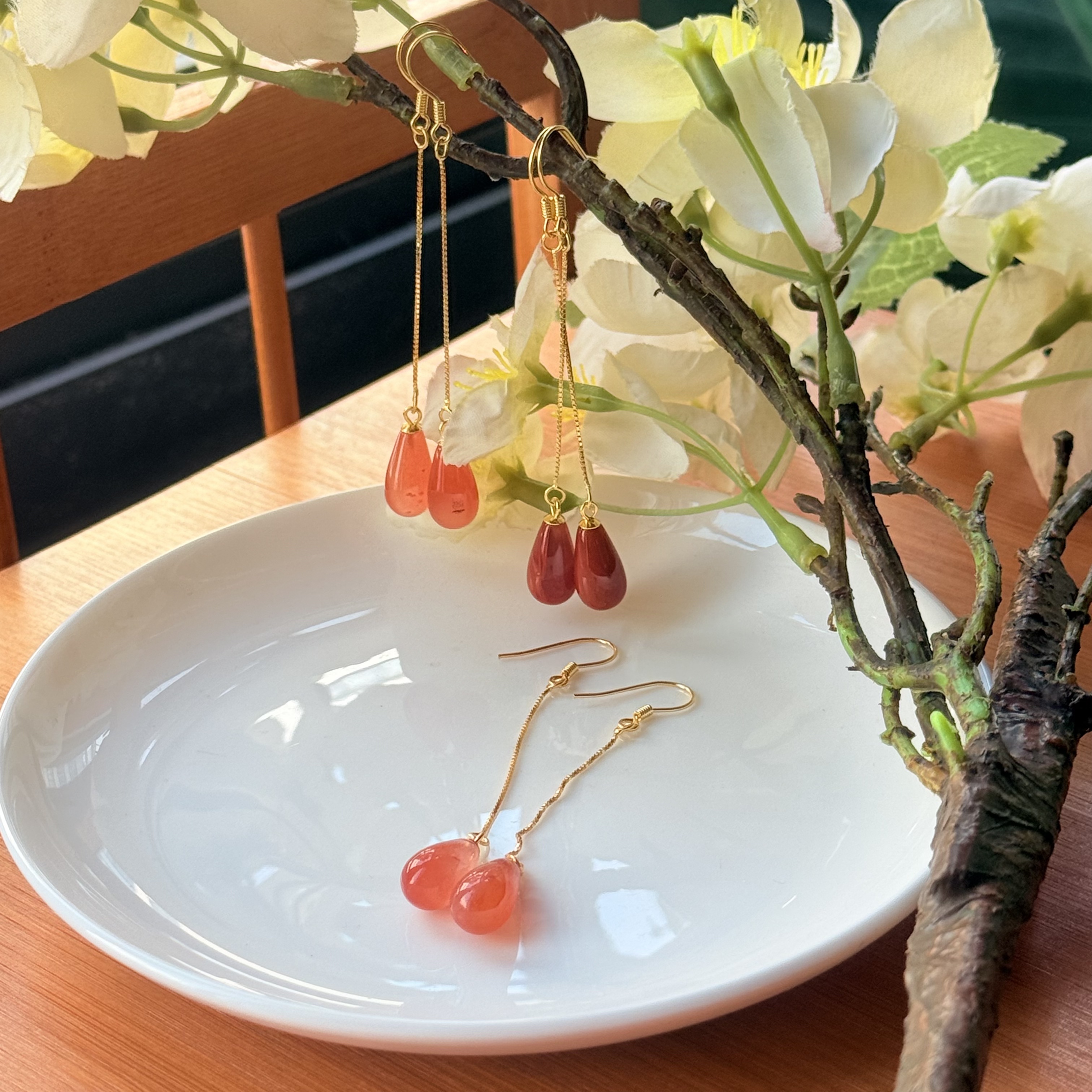 【珠宝厂长】约12*7mm南红玛瑙水滴S925银镶嵌耳坠多样性发一