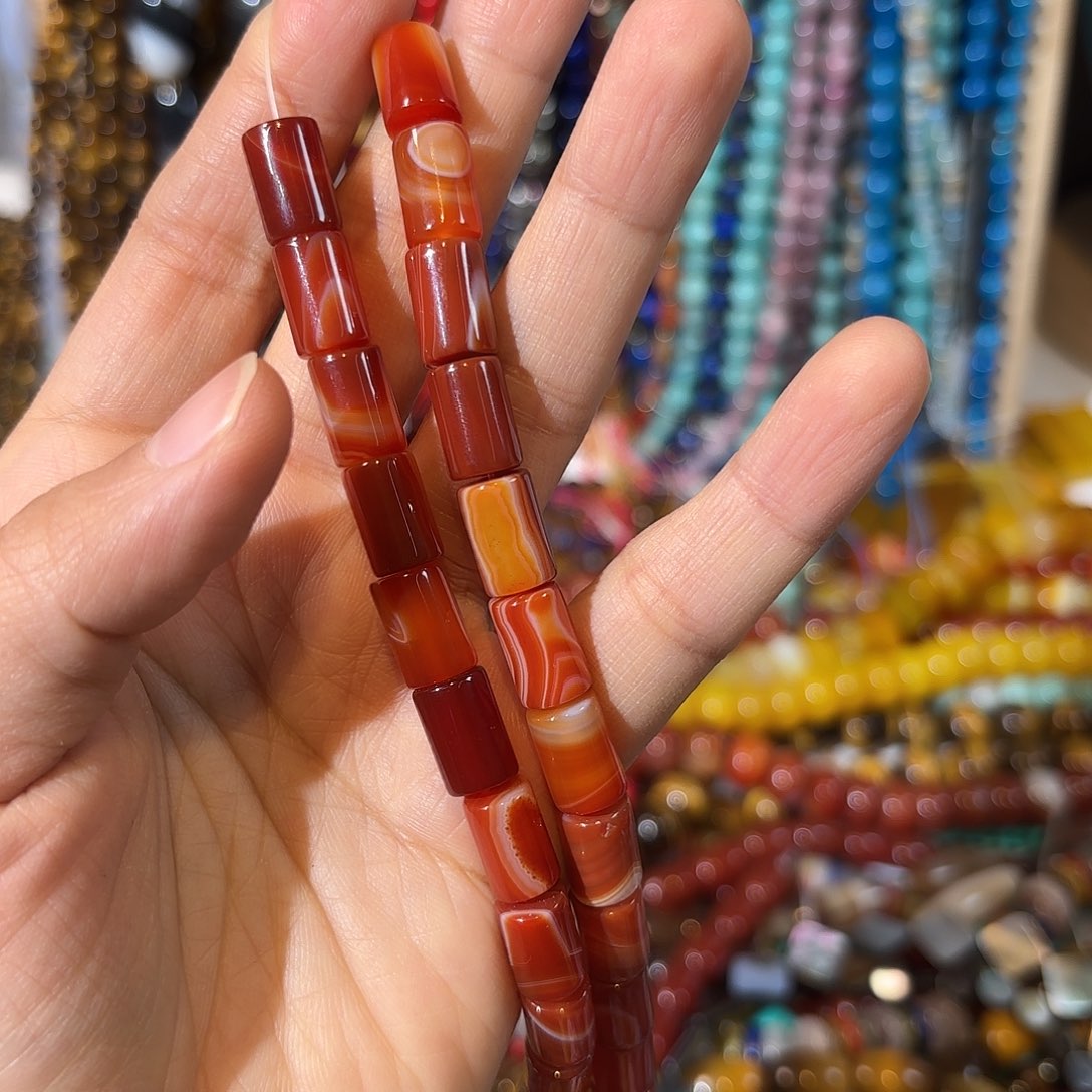 玛瑙/玉髓银S925镀金镶嵌珠宝半成品红玛瑙蚕丝8-12一条