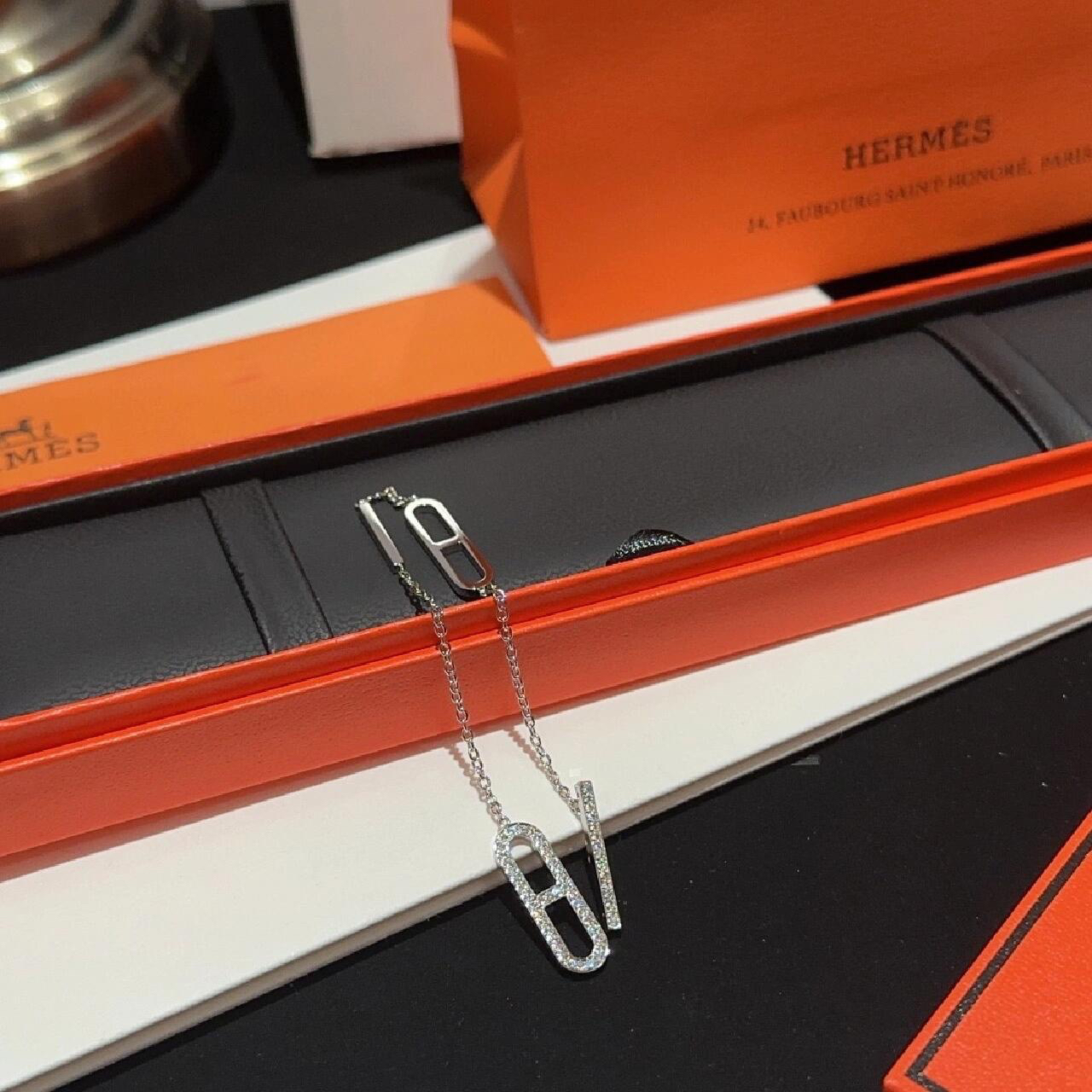 95新 Hermes/爱马仕 猪鼻子手链SH镶钻白金 12776065