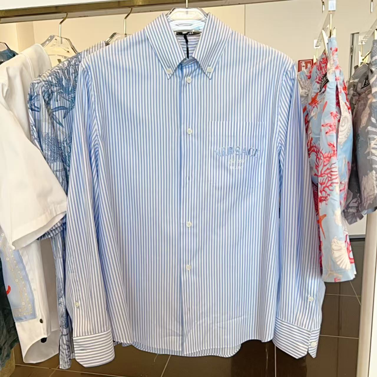 全新未使用 VERSACE/范思哲 男士海洋印花条纹衬衫