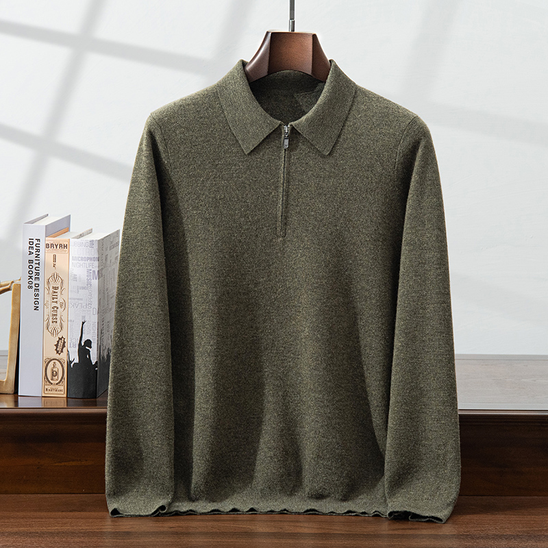 精纺四平空转男生POLO领纯羊绒衫