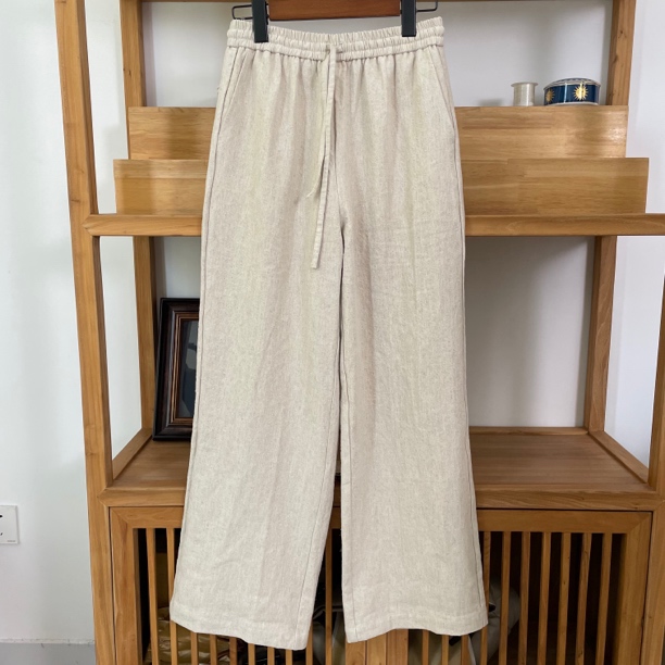 可穿三季原生态水果酵素亚麻汉麻斜纹加密雨露麻直筒阔腿裤