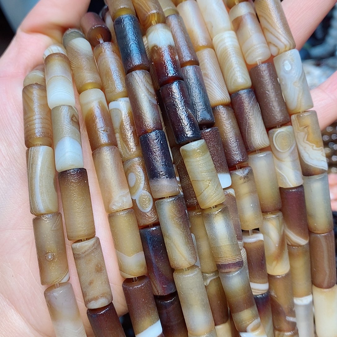 玛瑙/玉髓散珠橘皮玛瑙蚕丝管美拉德一条8✖️20mm