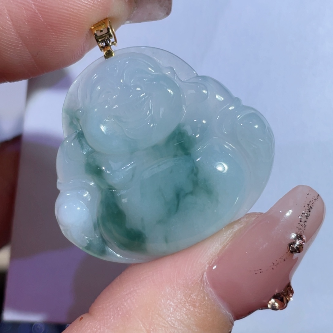 翡翠颈饰18K金镶嵌佛公