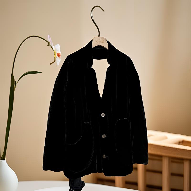 真真推荐新中式复古桑蚕丝丝绒加棉保暖优雅棉衣外套