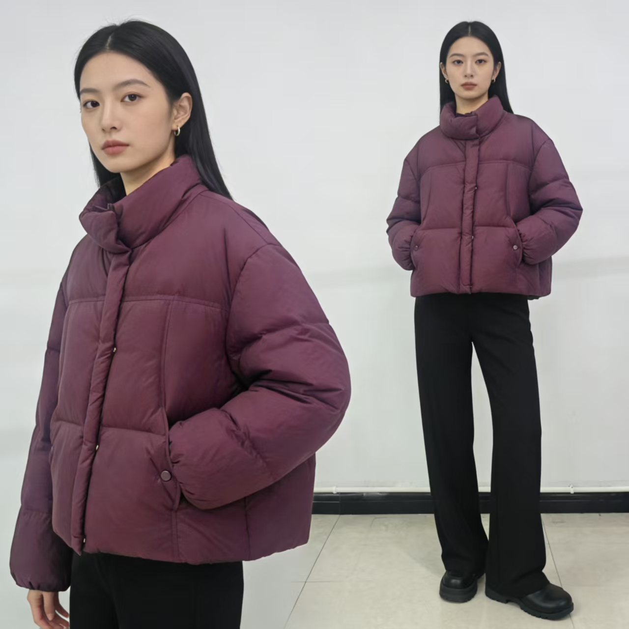 9312-泡芙立领短款羽绒服（泡芙紫色）