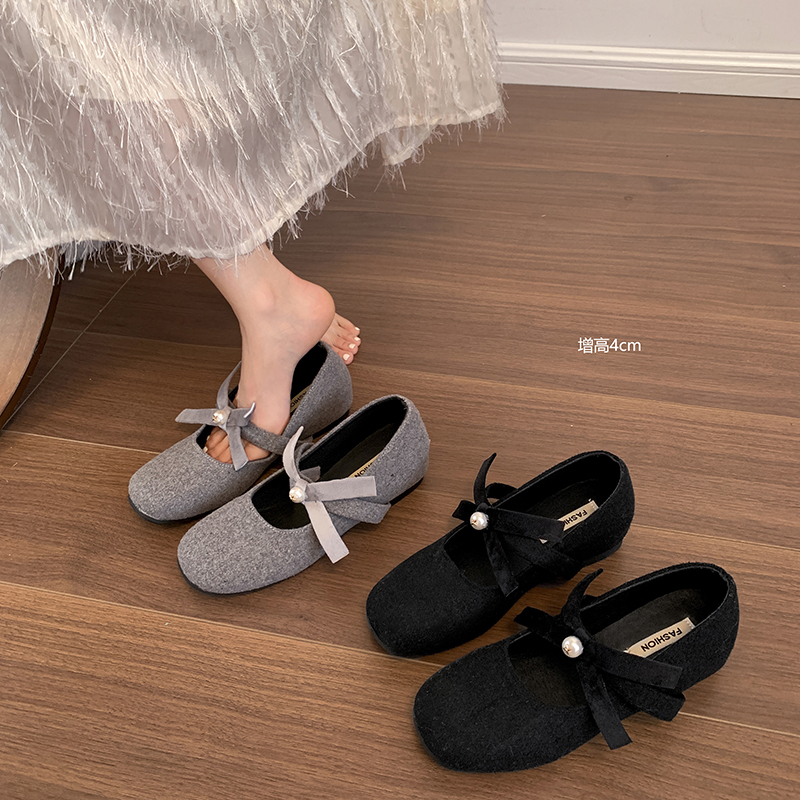 法式复古粗跟浅口单鞋女2025新款春秋蝴蝶结百搭玛丽珍鞋
