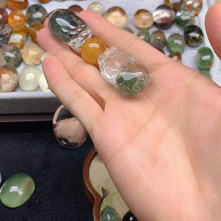 广****水晶珠宝半成品未镶嵌天然幽灵貔貅打孔不退货