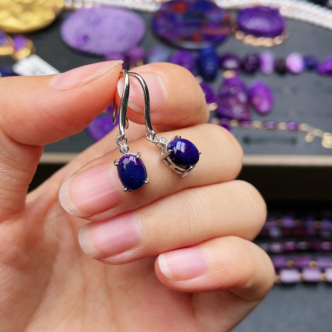 苏纪石（舒俱来）耳钩银S925镶嵌