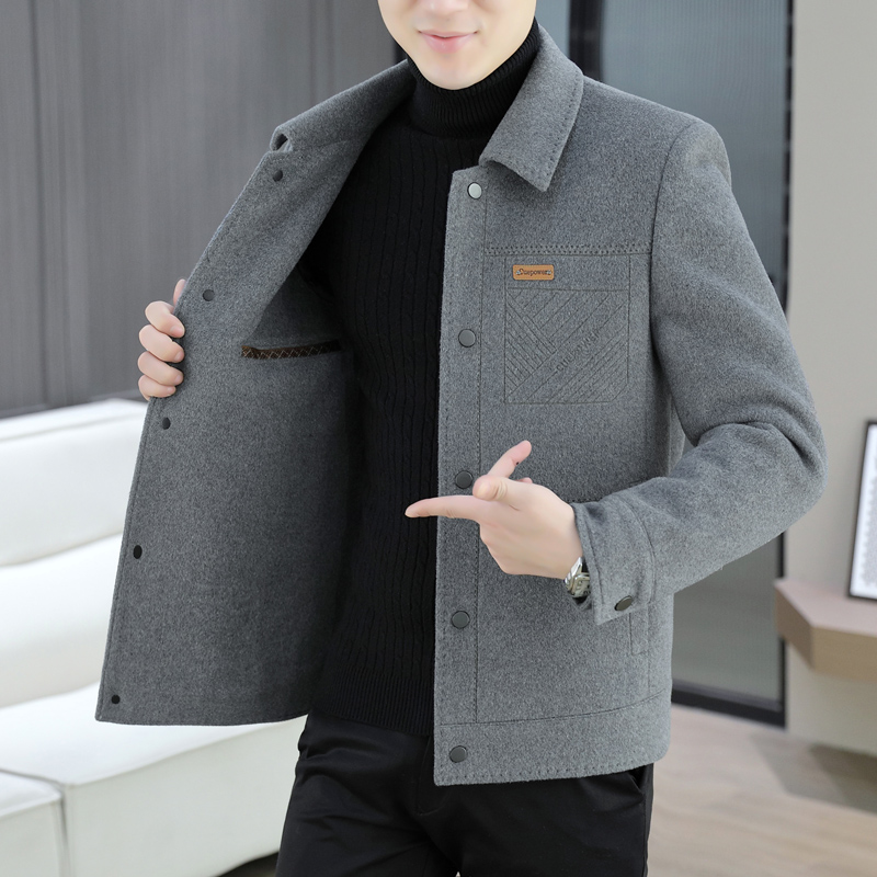 羊毛呢外套男士秋冬新款高端翻领短款双面尼大衣加厚呢子夹克男装