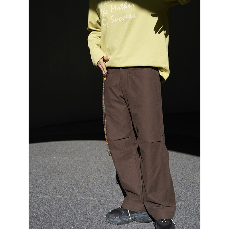 Cookawu秋正常腰美拉德咖啡棕色直筒休闲裤棉