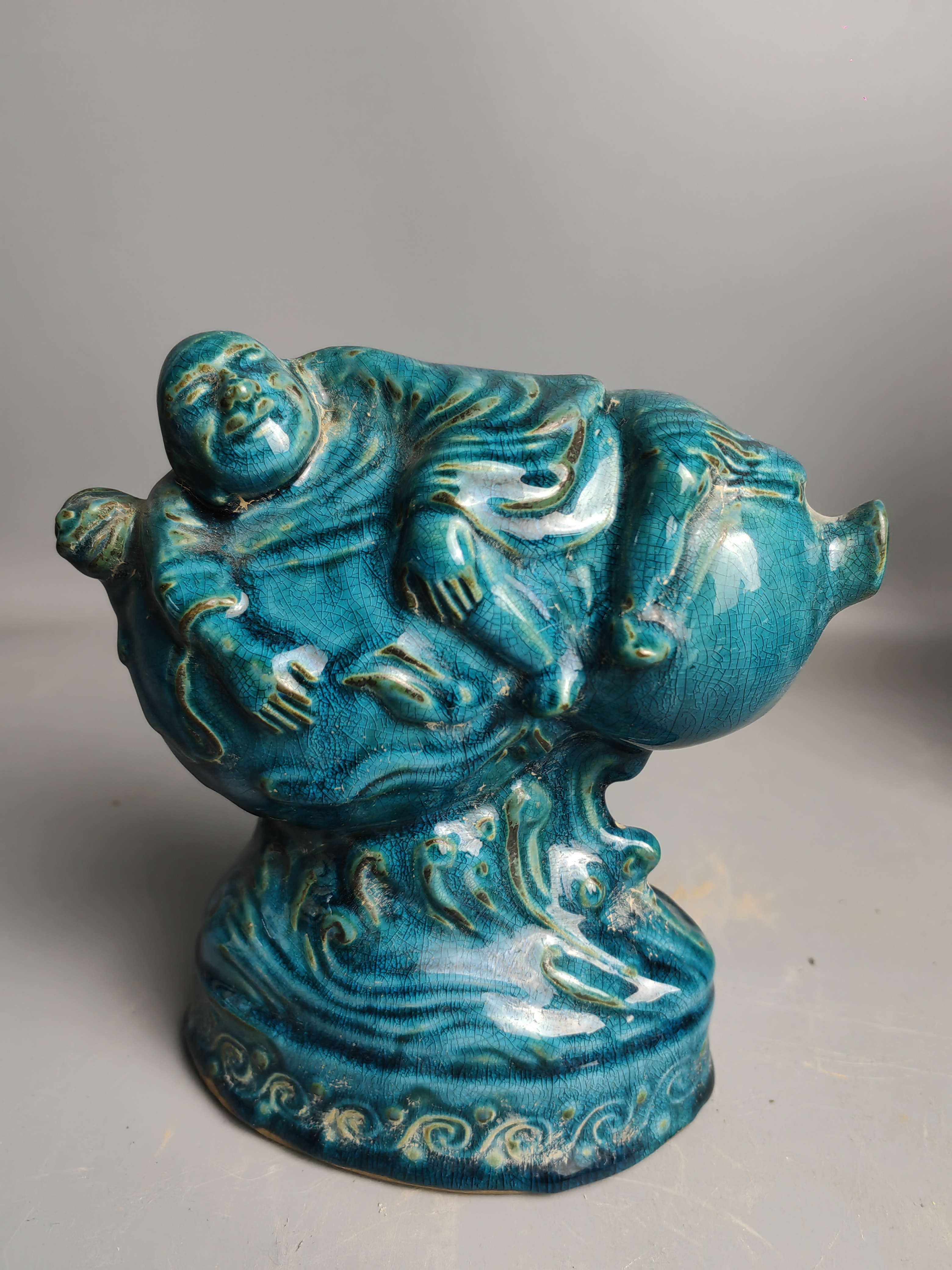 孔雀蓝釉柴瓷佛卧葫芦尊